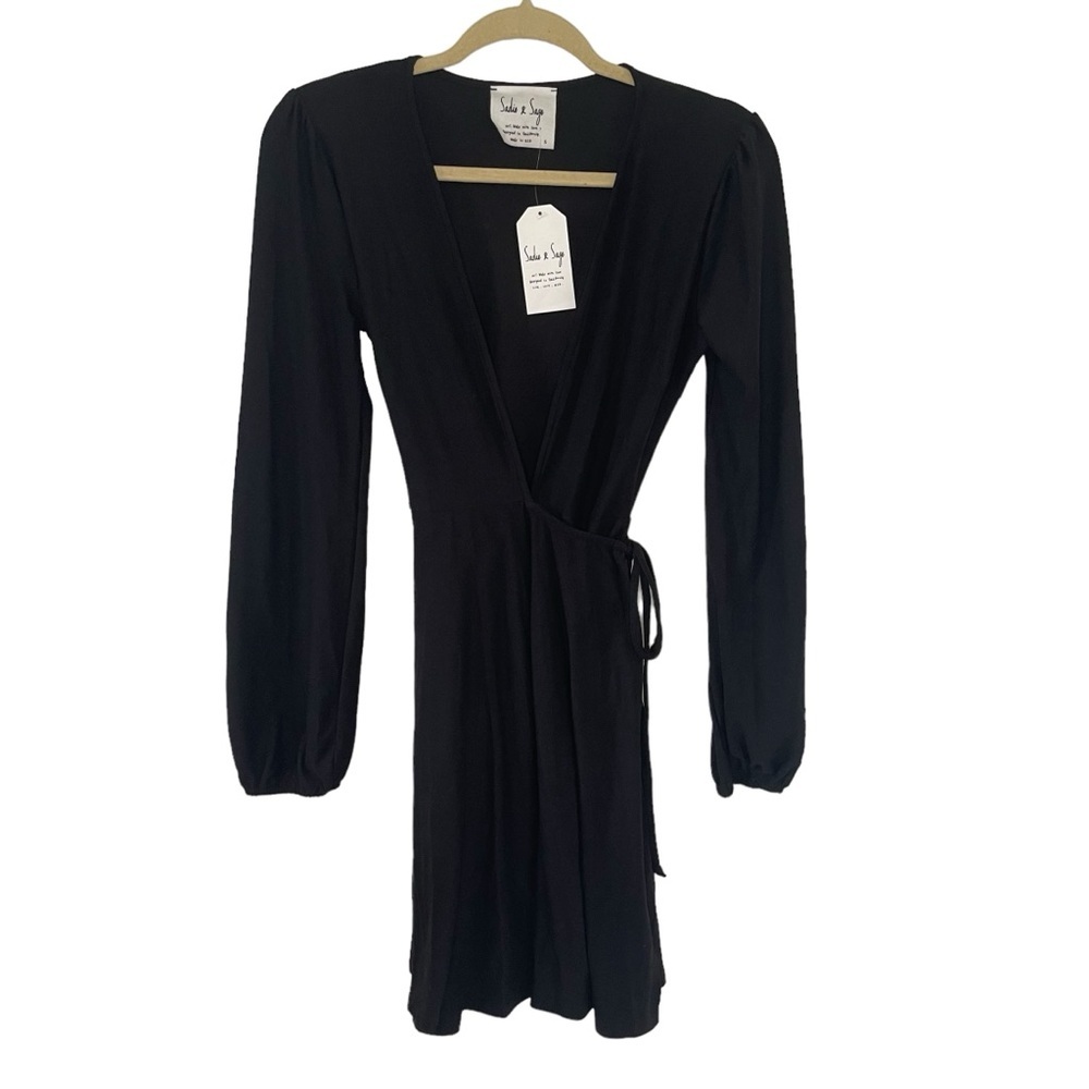 NWT Sadie & Sage Black Skater Wrap Tie Waist Dress SZ SMALL